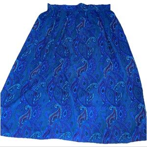 Claude 1980s VTG Royal blue paisley ladies back zip rayon A-line skirt size 16